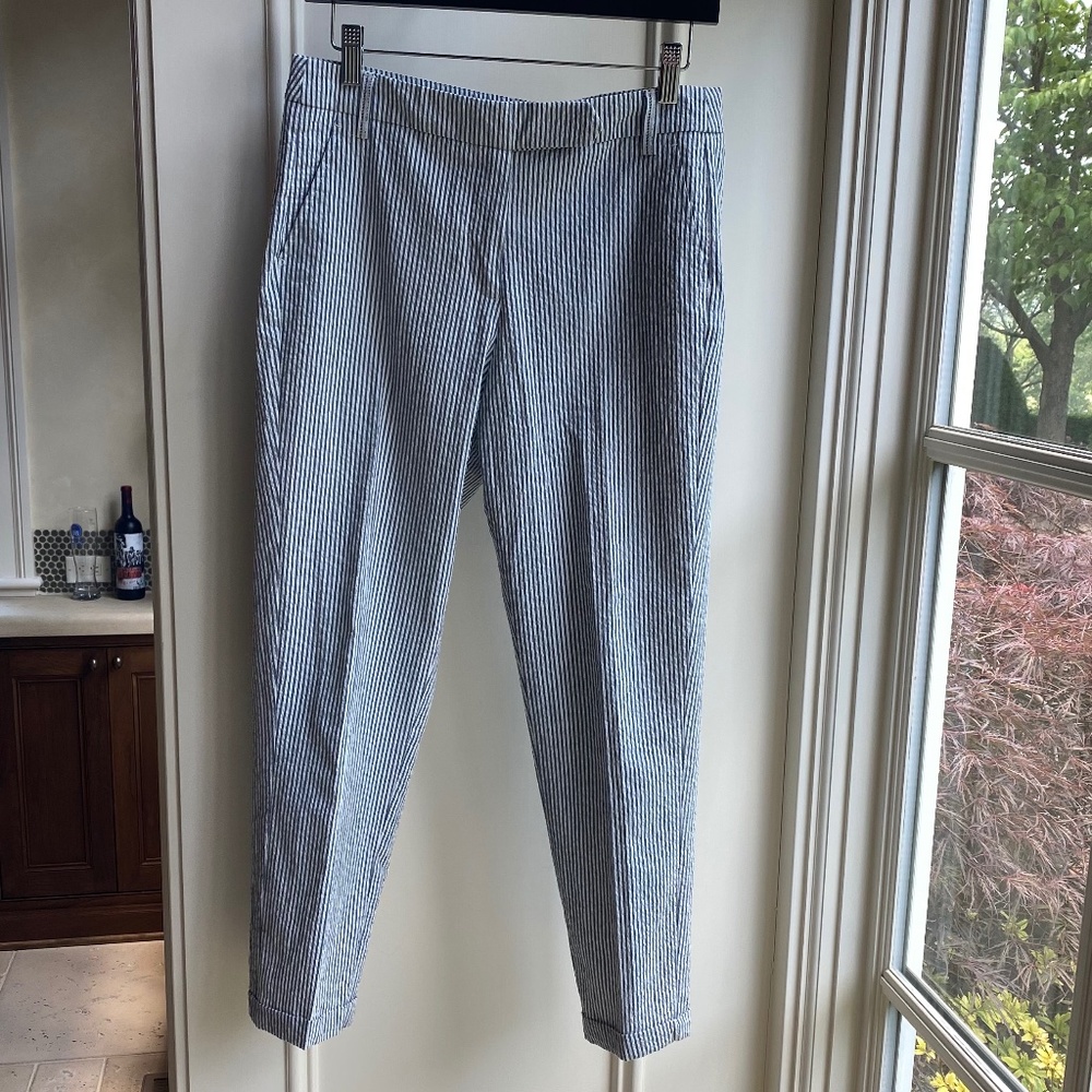 ZARA Seersucker Pinstripe Cuffed & Cropped Pants, from London, Sz SM - Picture 6 of 14